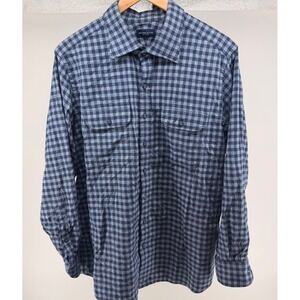 Proper Cloth Blue Check Long Sleeve Button‎ Up Shirt Men 18.5 - 34.8 0658